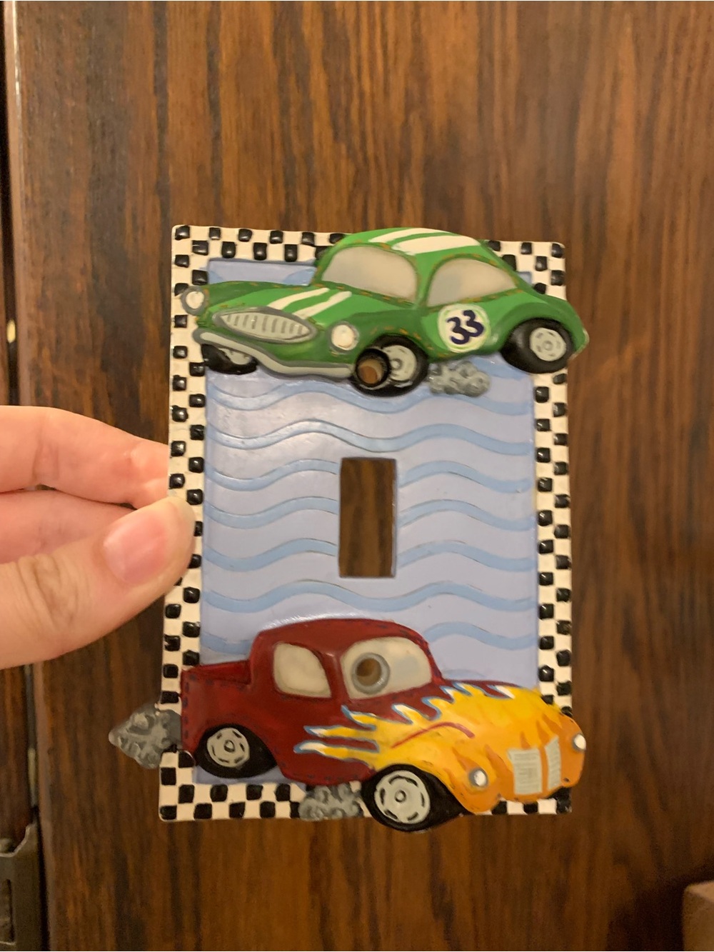 Vintage Borders Unlimited Light Switch Boy’s Room Wall Plate Race Cars